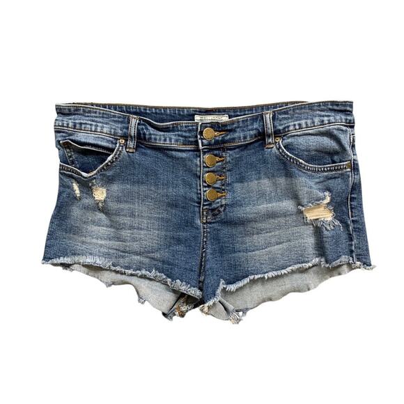 Billabong Shorts Women 29 Denim Button Fly Distressed Cut Off Stretch Micro Mini - Picture 1 of 11